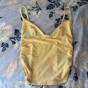 Yellow Side-Ruched Cropped Tank Top